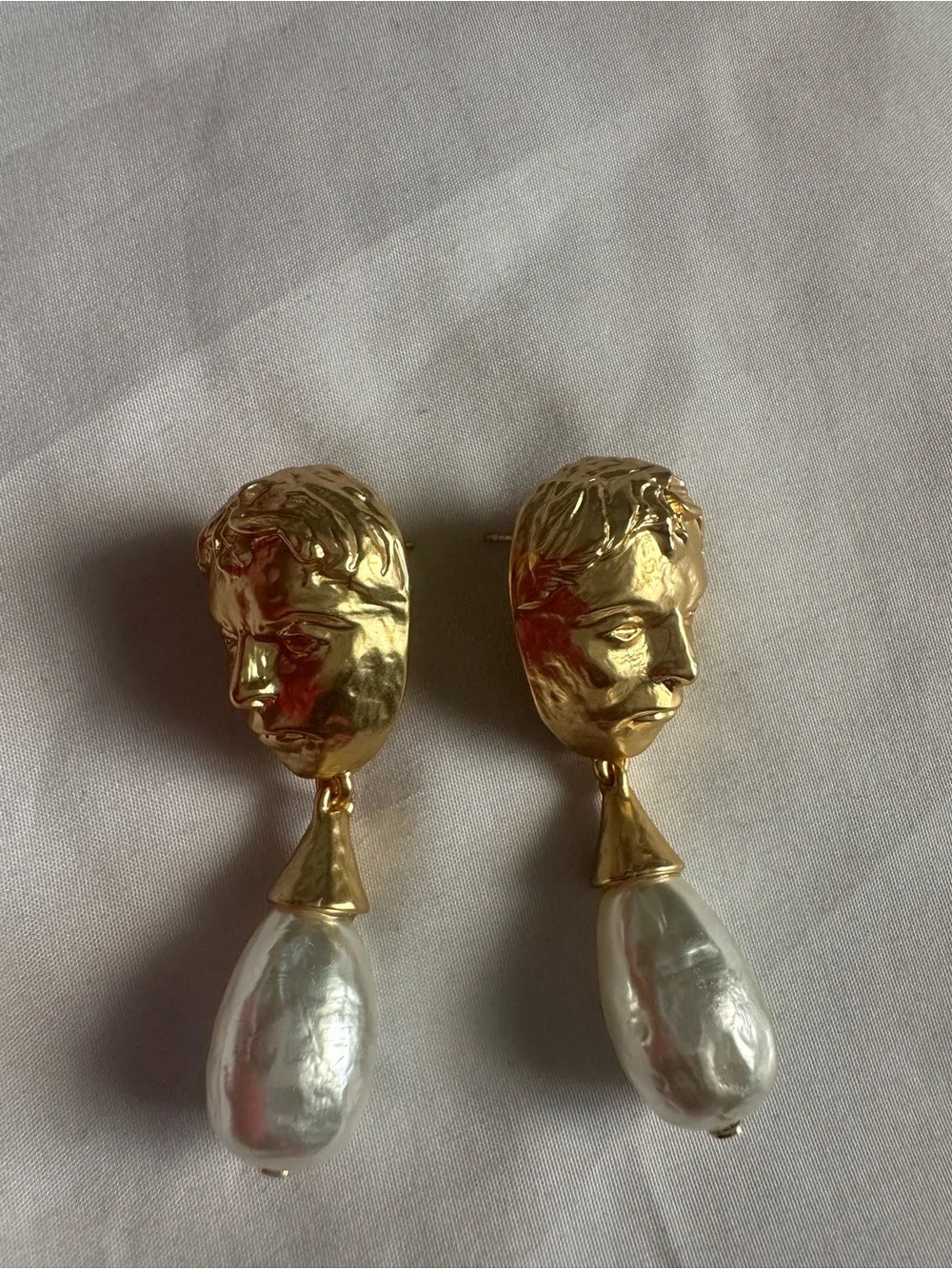 Vintage Schiaparelli Sculpted Human Face Drop Pearls Earrings